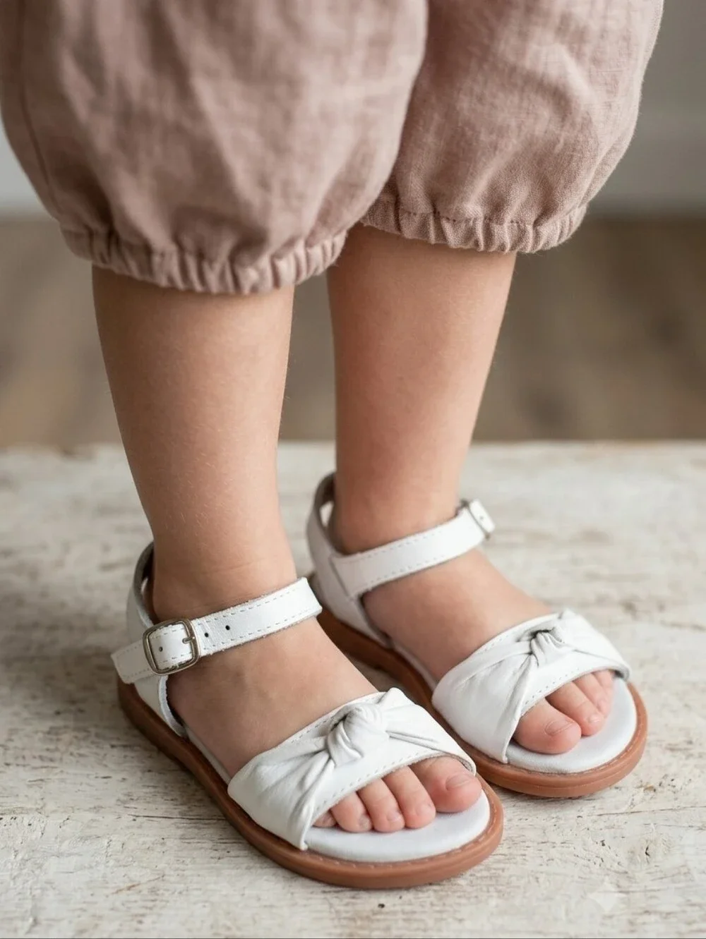 Two Pretty Handcrafted White Leather Knot Sandal